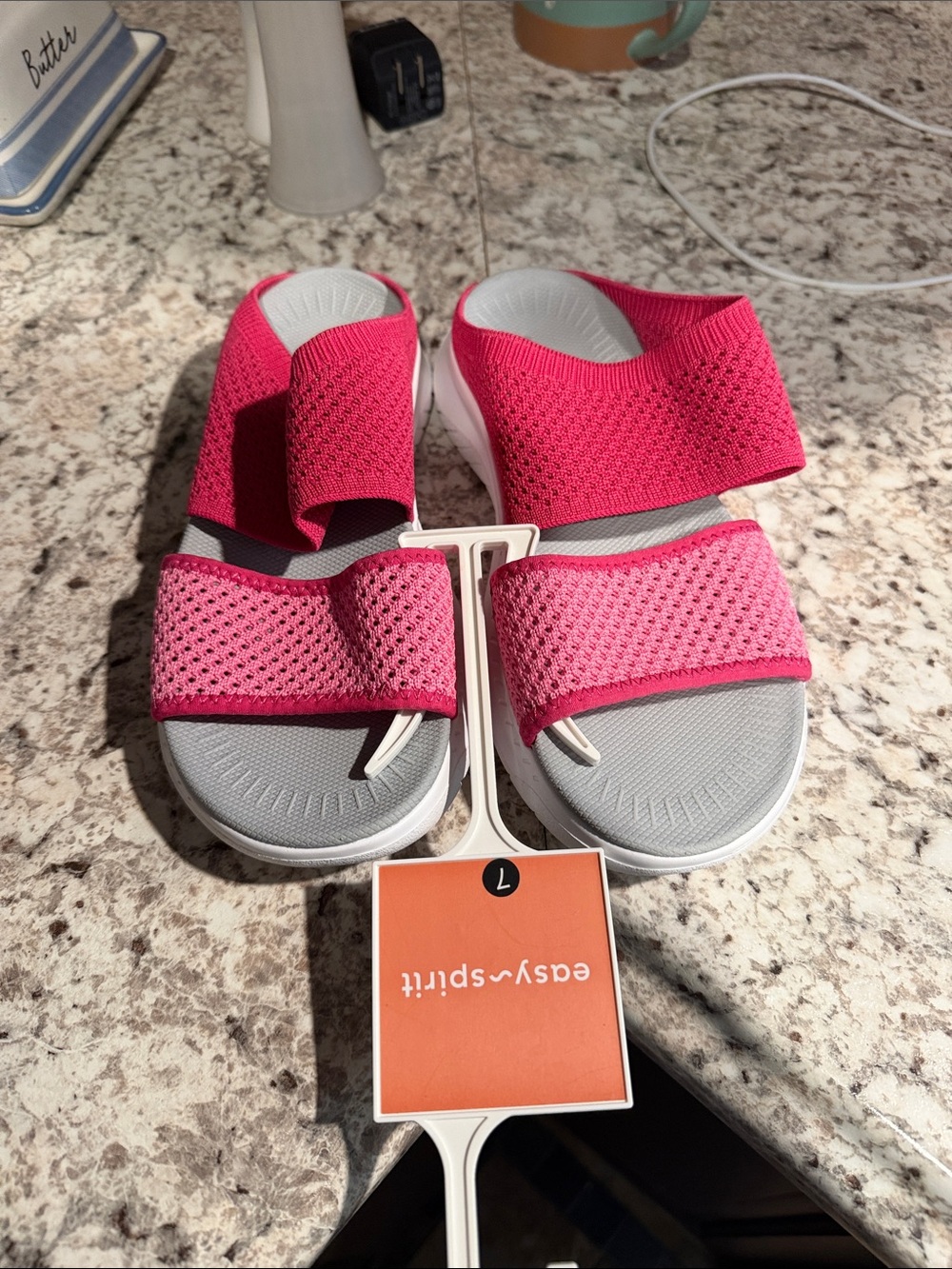 Easy Spirit Hot Pink Dual-Strap Mesh Slide Sandals